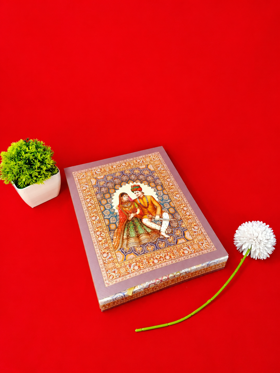 Traditional Indian Royal Couple Illustration Wedding Invitation Box in Purple ("B-0537")