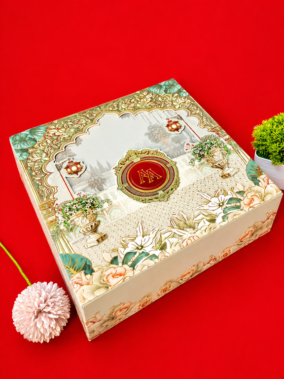 Royal Palace Garden Theme Wedding Invitation Box with Monogram Seal ("B-0524")