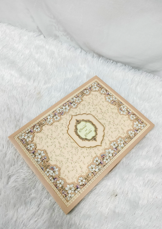 Beige Floral Pattern Wedding Invitation Card with White Flower Frame ("AC-599")