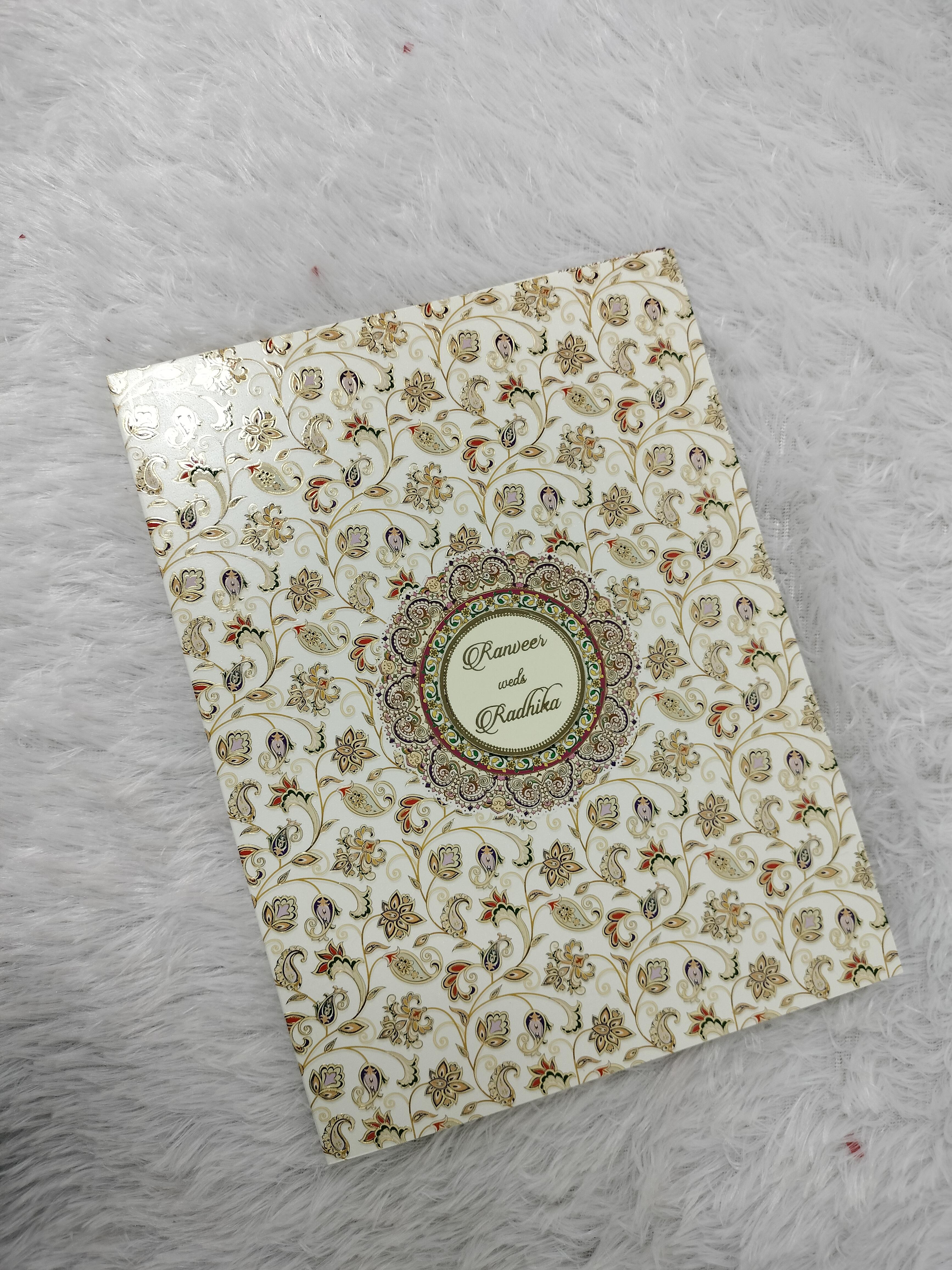 Cream Floral Paisley Pattern Wedding Invitation Card with Central Mandala Medallion ("AC-503")