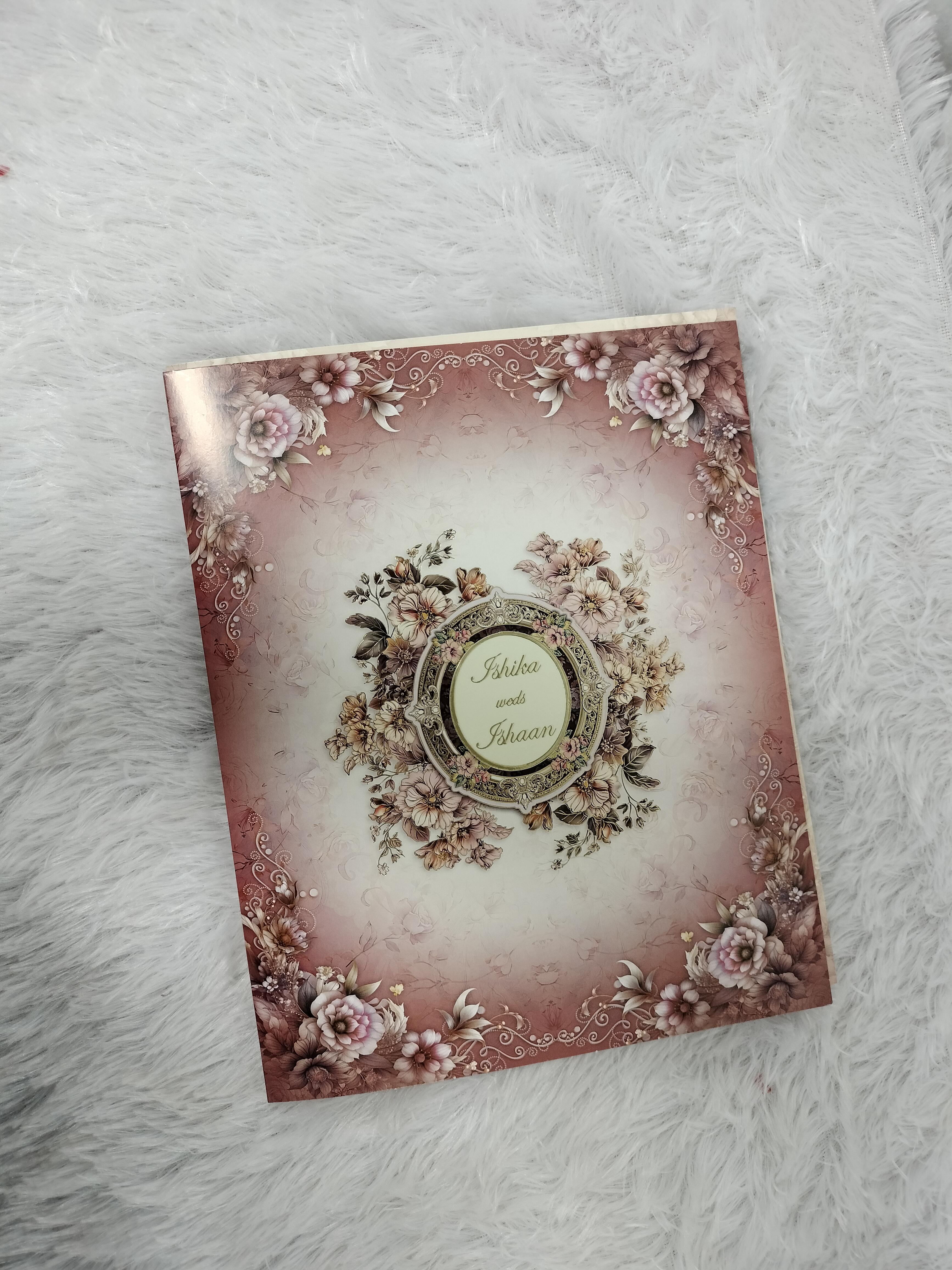 Elegant Dusty Rose Floral Wedding Invitation Card with Vintage Frame Motif ("AC-522")