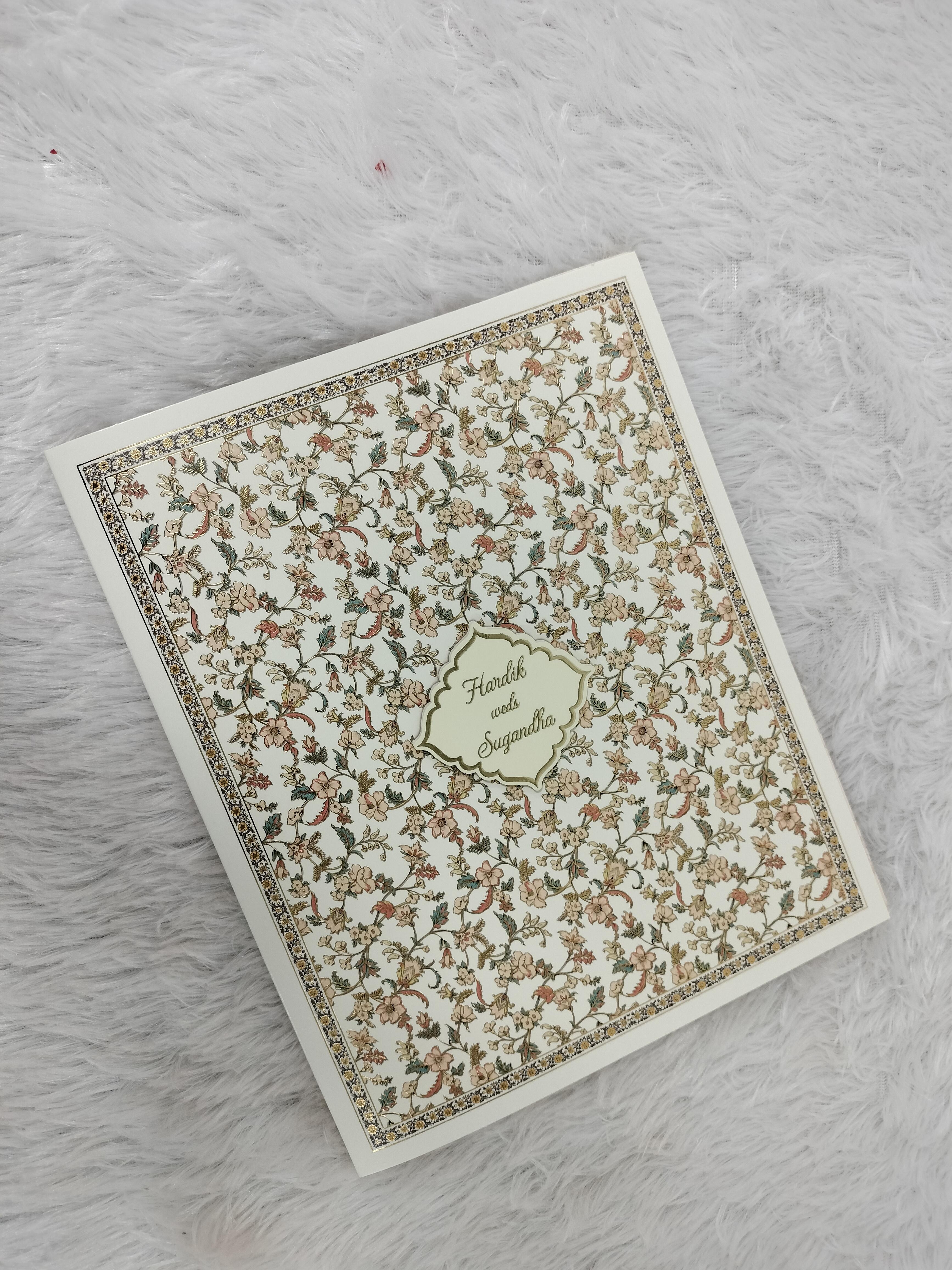 Cream Floral Patterned Wedding Invitation Card with Ornamental Border Frame ("AC-523")
