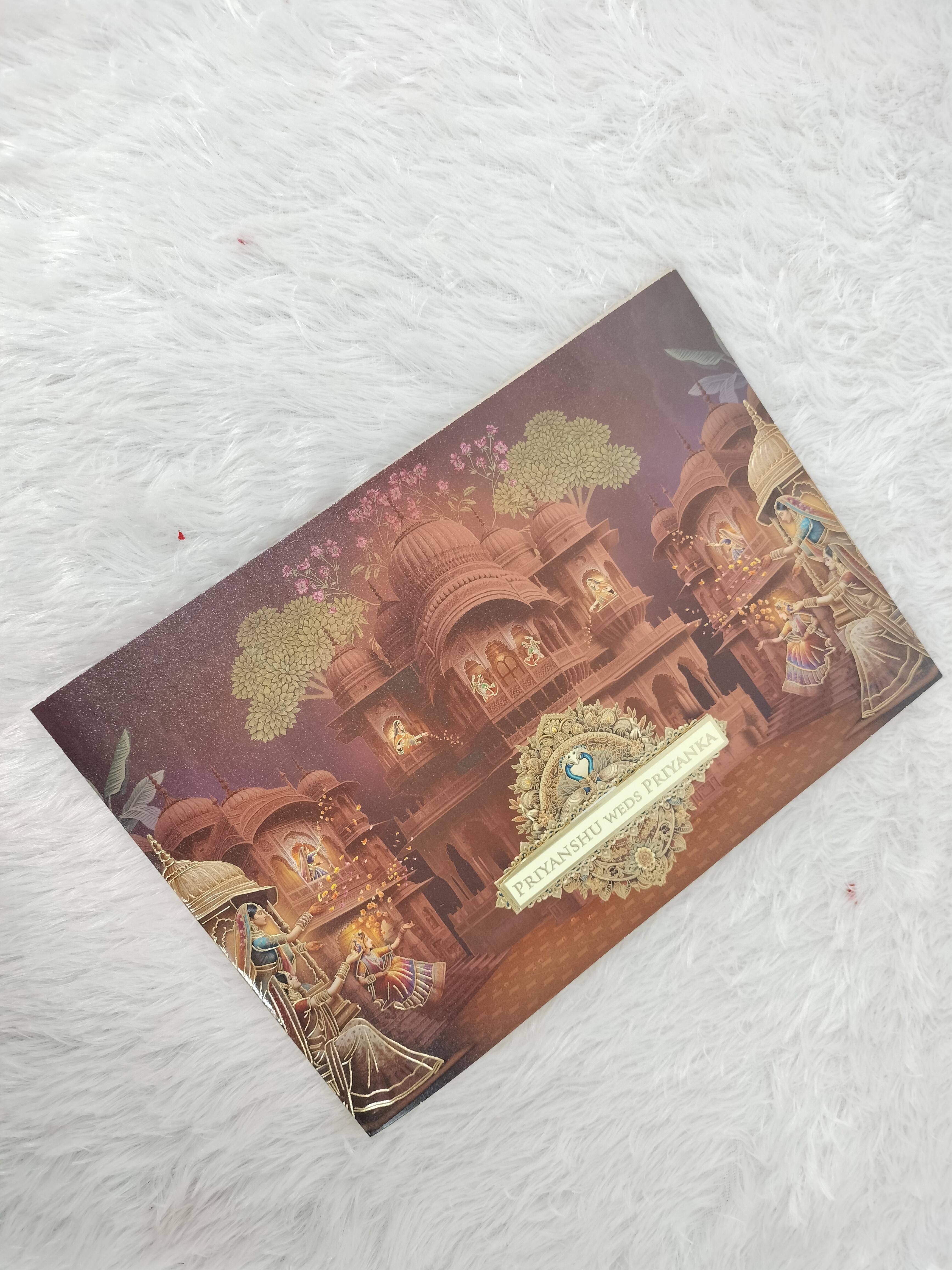 Terracotta Royal Palace Heritage Artwork Wedding Invitation Card ("AC-533")