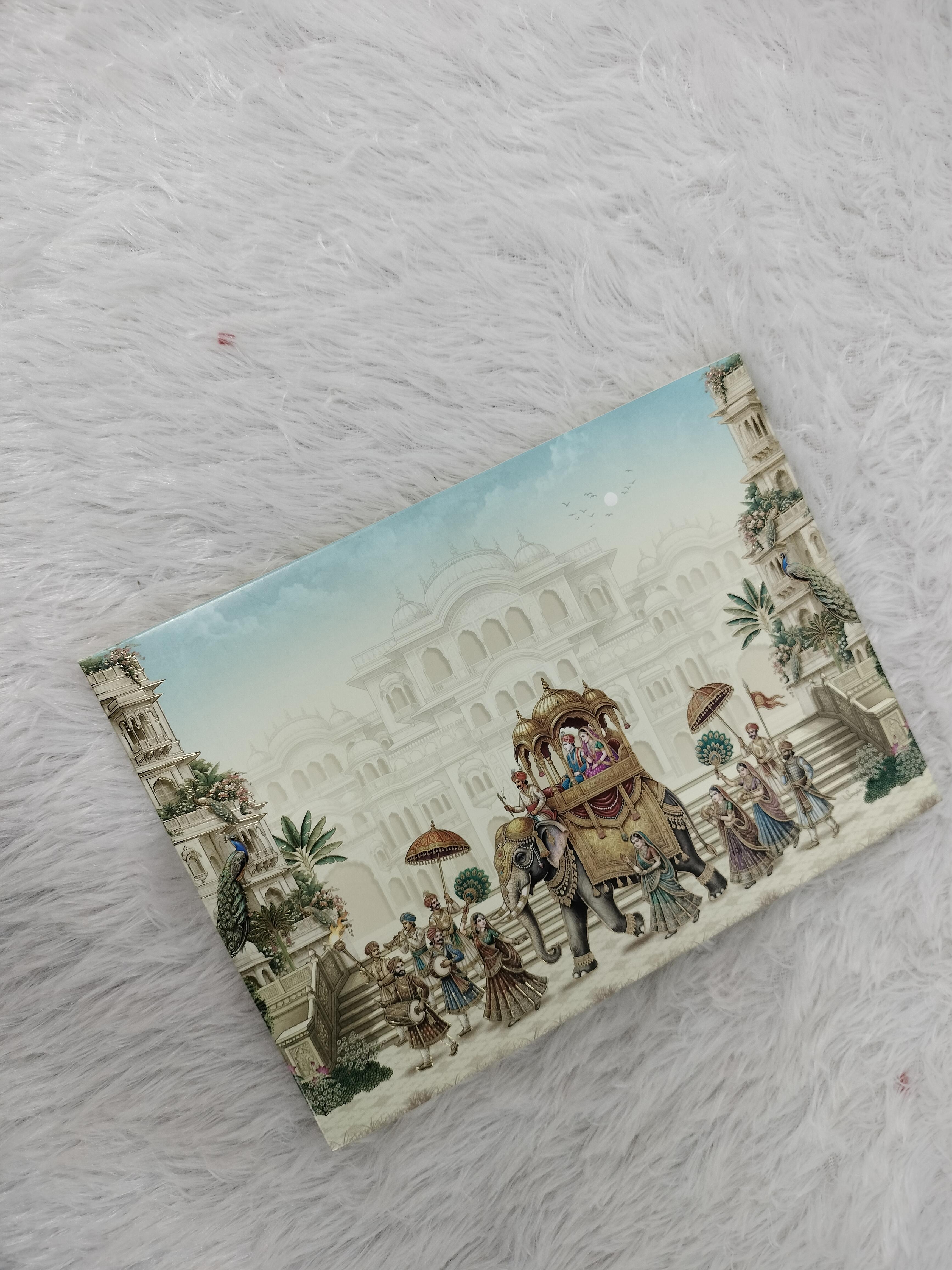 Light Blue Royal Palace Baraat Procession Wedding Invitation Card ("AC-550")