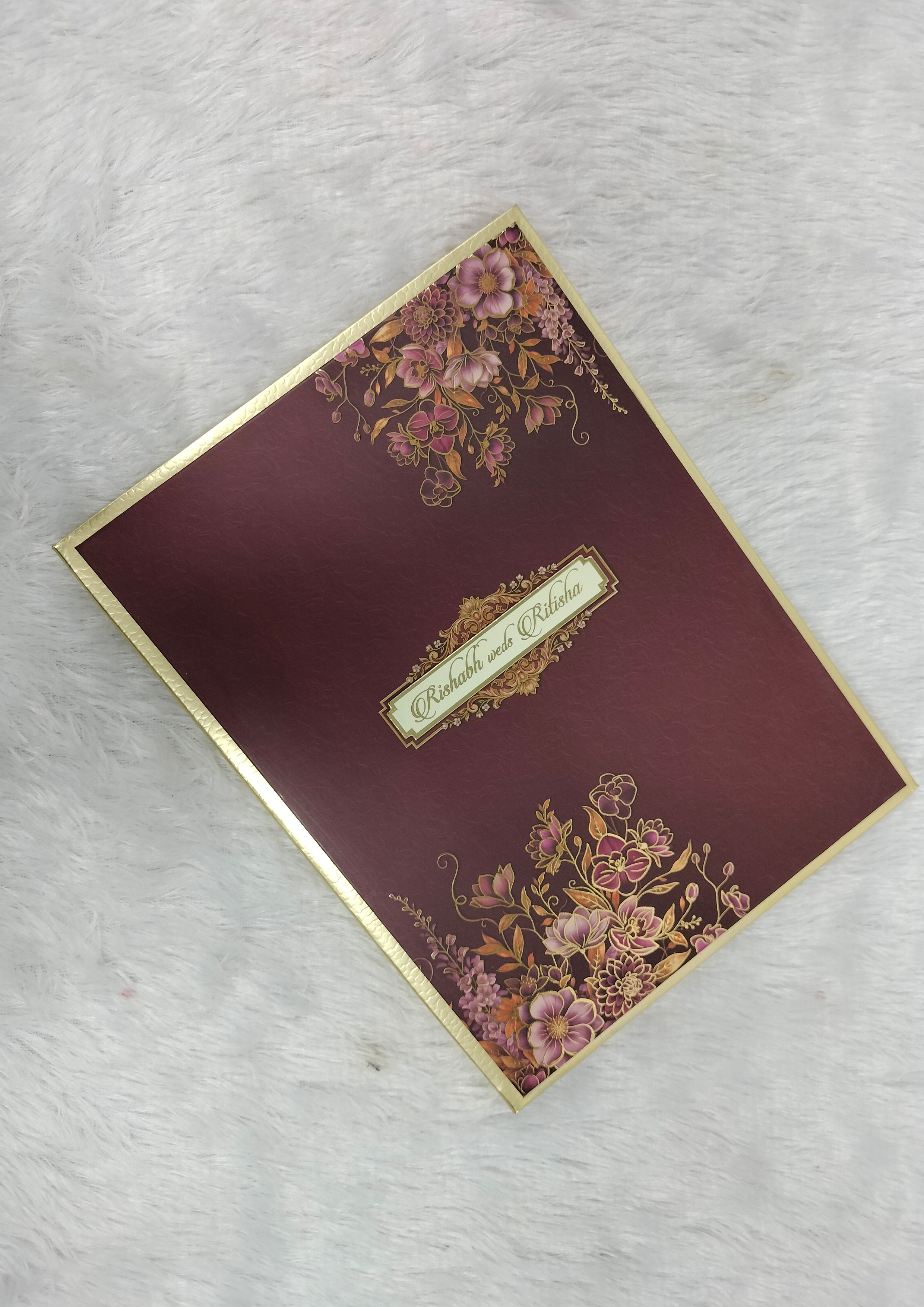 Maroon Floral Wedding Invitation Card with Golden Border Frame ("AC-581")