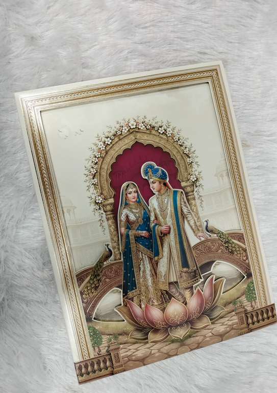 Royal Indian Bride and Groom Wedding Card with Lotus Motifs ("AC-591")