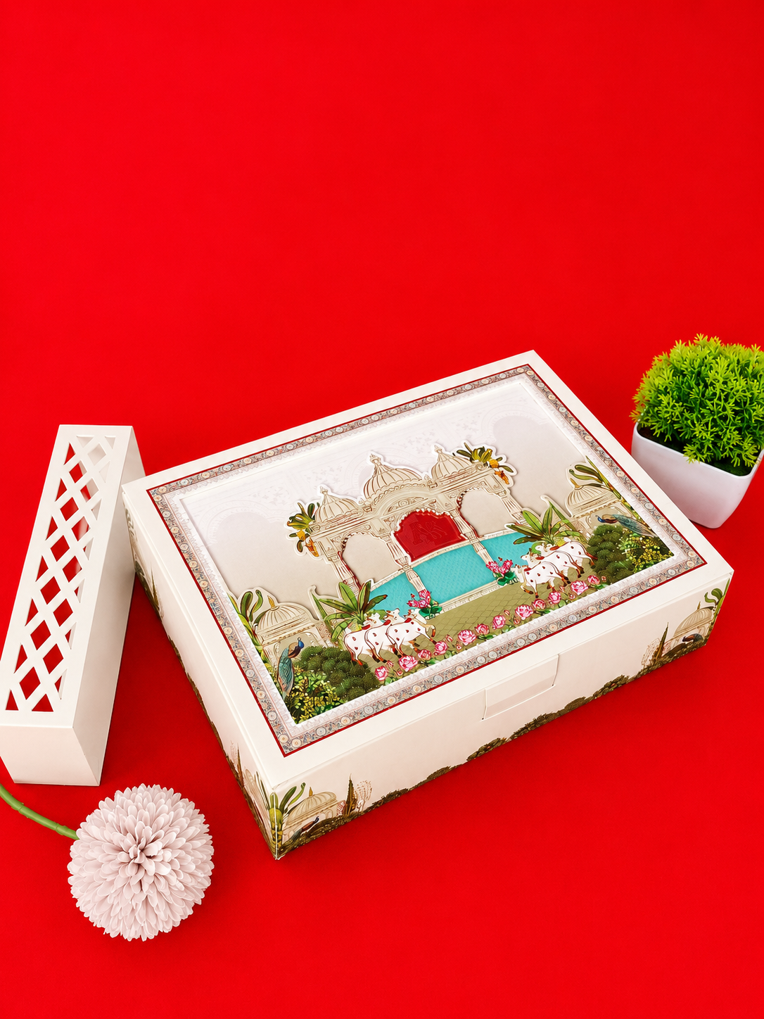 Royal Palace Wedding Invitation Box with Laser-Cut Sleeve