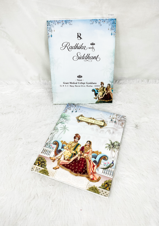 Royal Indian Bride and Groom Palace Illustration Wedding Card ("AC-558")